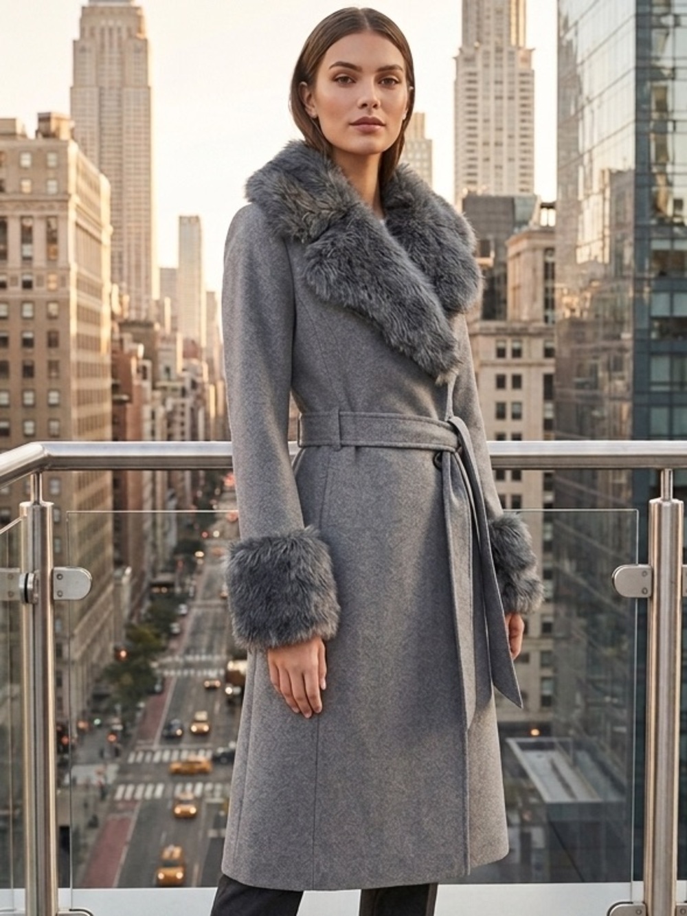 French Connection Women’s Belted Faux Fur Coat Size Small
